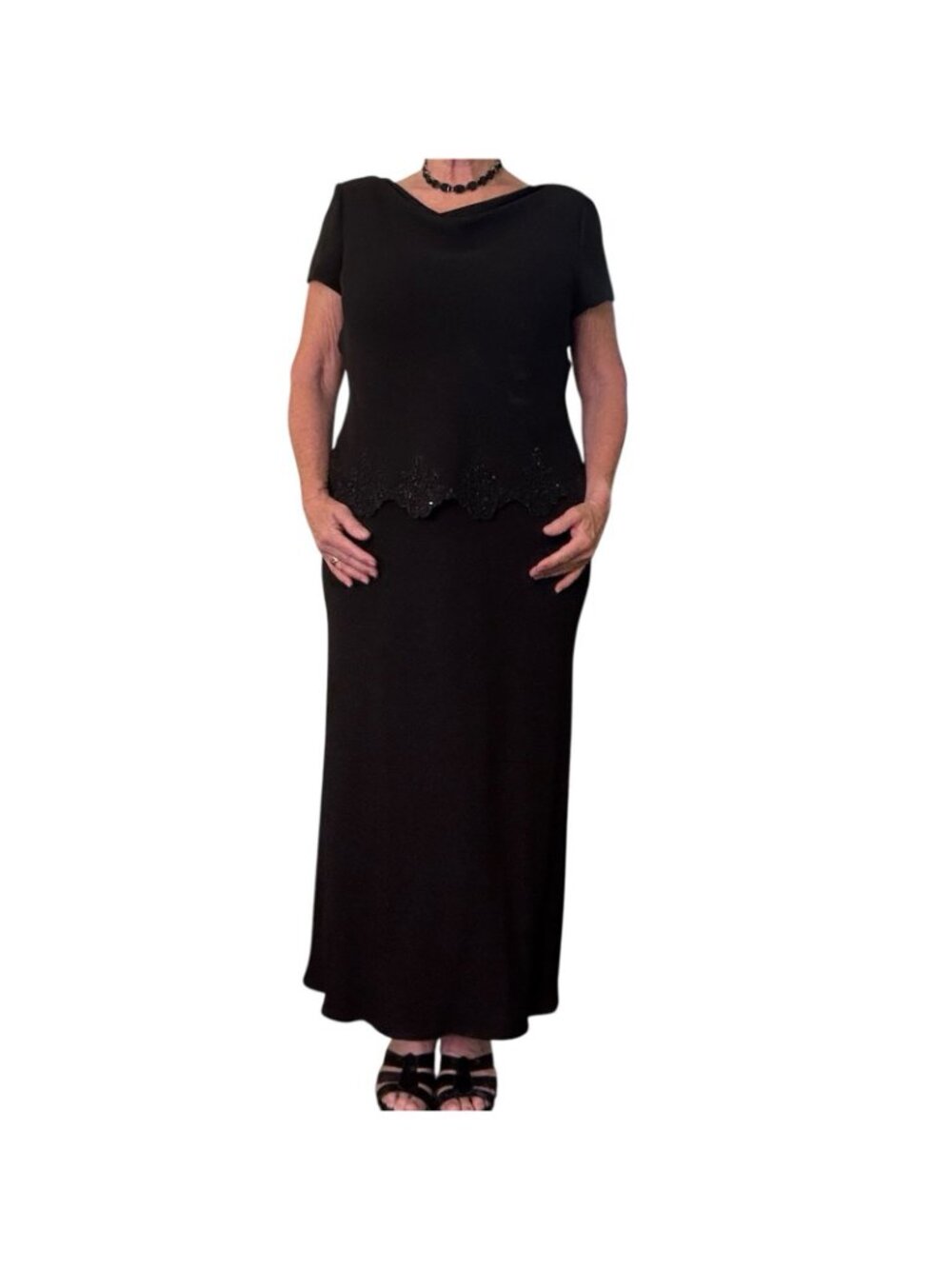Black Maxi Dress Women's Size 12 Sheath Shift Dress Midi Length Vintage - Picture 2 of 15